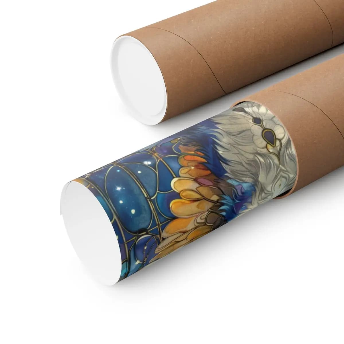 Celestial Winged Fox in Stained Glass Splendor - Matte Vertical Posters mockup angle 3
