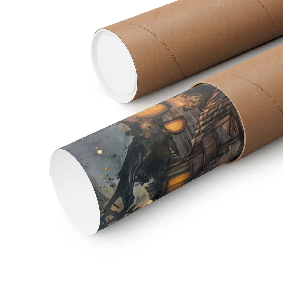 Enchanted Wooden House Beneath the Amber Moon - Matte Vertical Posters mockup angle 3