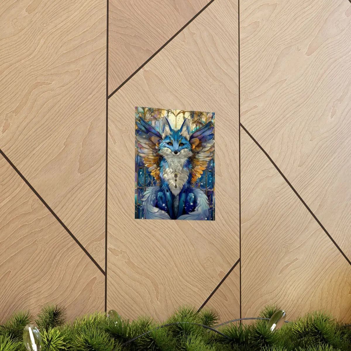 Celestial Winged Fox in Stained Glass Splendor - Matte Vertical Posters mockup angle 5