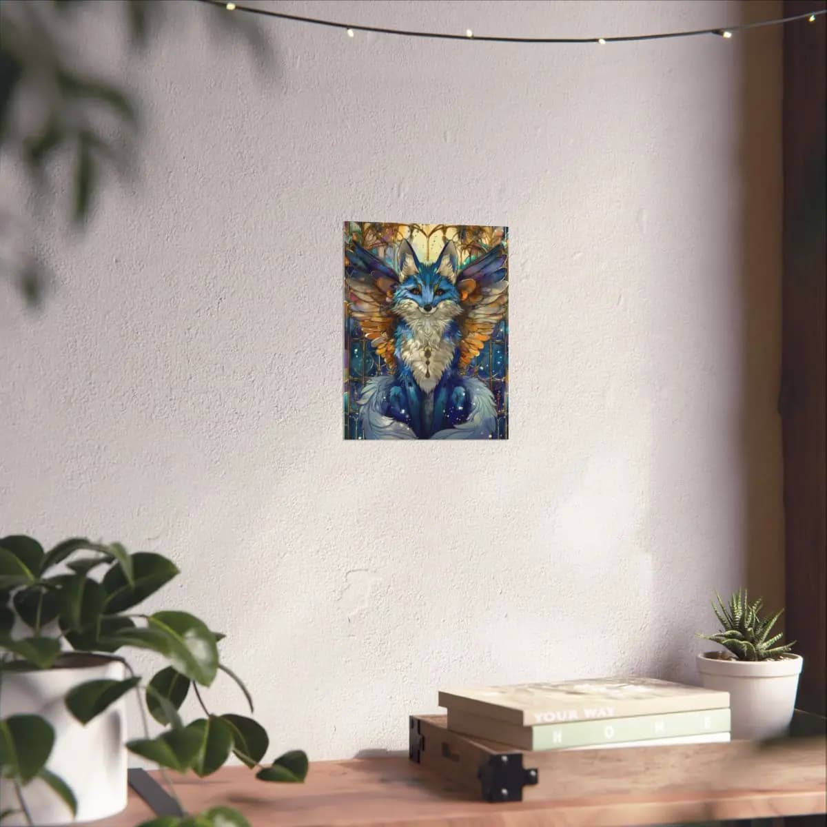 Celestial Winged Fox in Stained Glass Splendor - Matte Vertical Posters mockup angle 6
