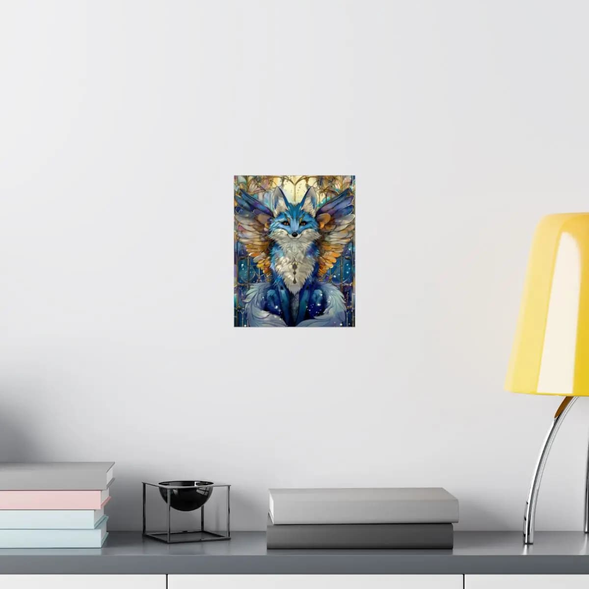 Celestial Winged Fox in Stained Glass Splendor - Matte Vertical Posters mockup angle 8