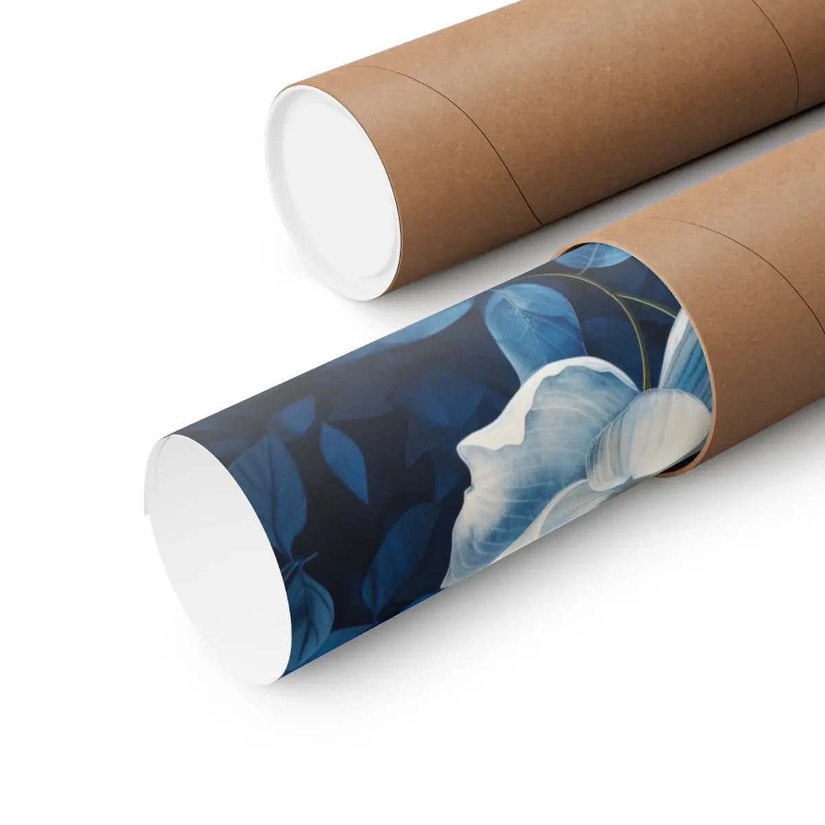 White Magnolia Blooming Among Deep Blue Leaves - Matte Vertical Posters mockup angle 3