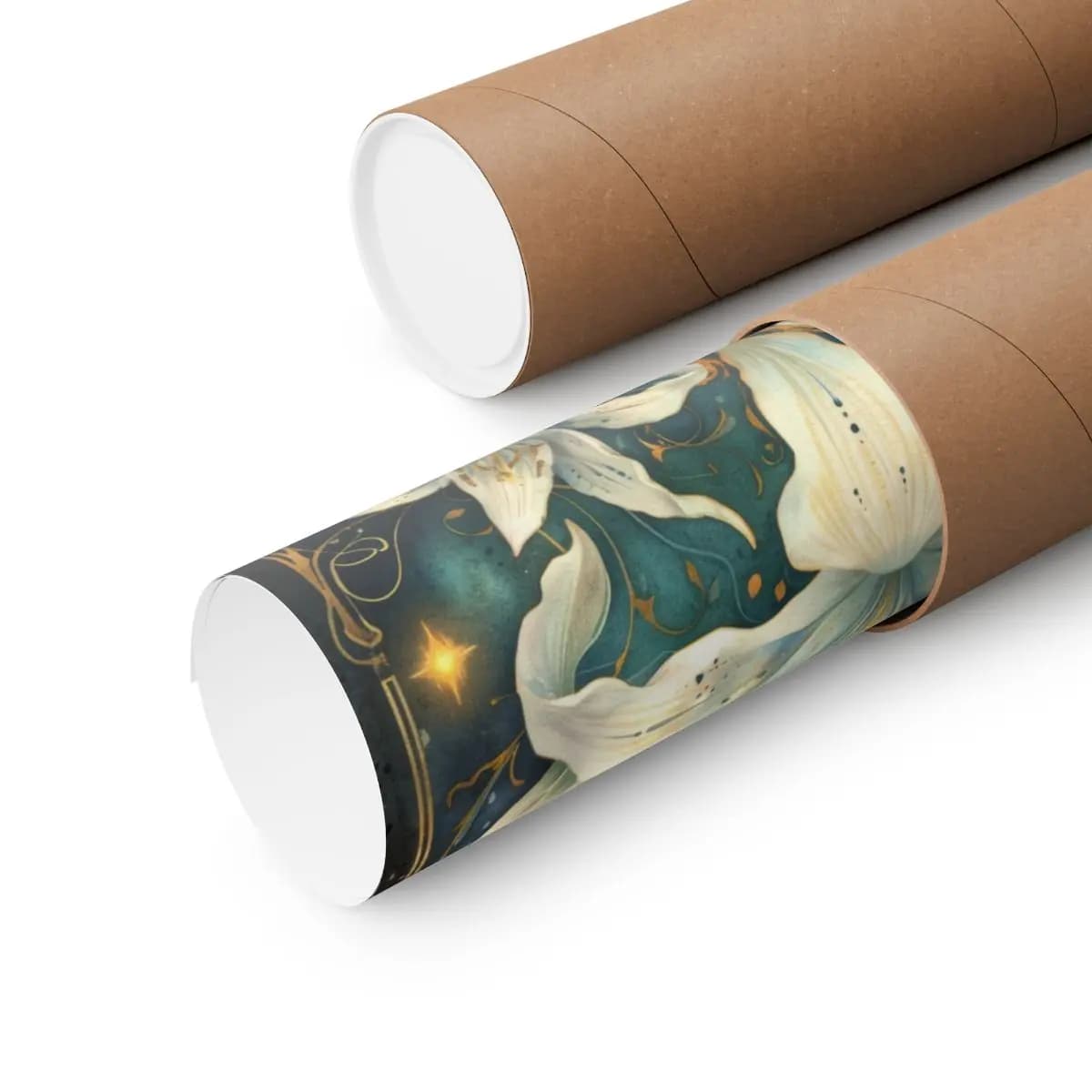 Celestial White Lilies Beneath a Starlit Sky - Matte Vertical Posters mockup angle 3
