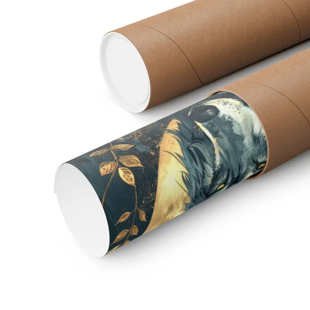 The Wolf and the Golden Crescent Moon - Matte Vertical Posters mockup angle 3