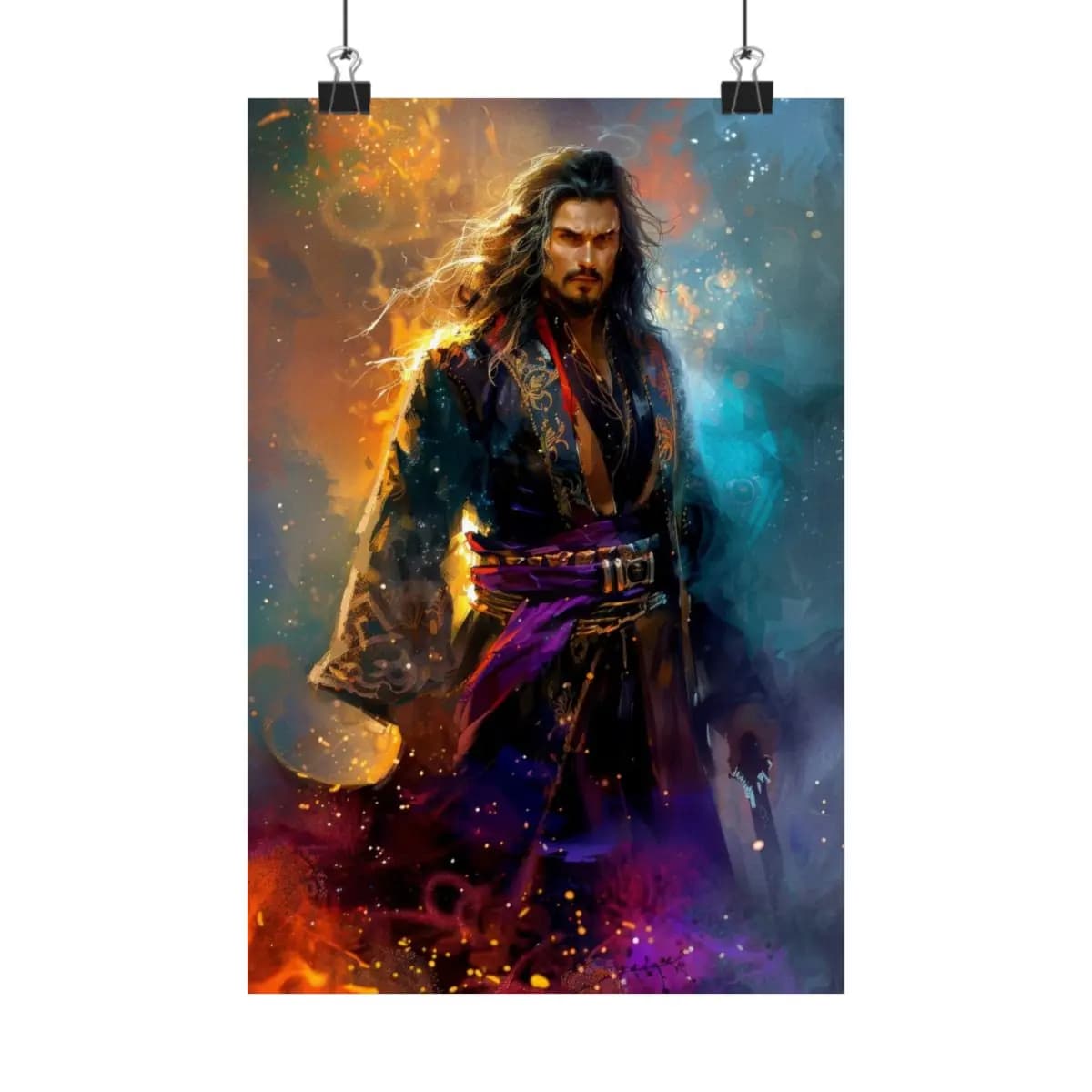 Flame Lord in an Embroidered Kimono - Matte Vertical Posters mockup angle 1