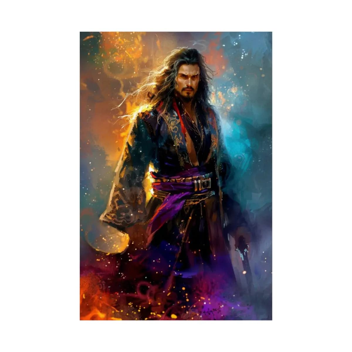 Flame Lord in an Embroidered Kimono - Matte Vertical Posters mockup angle 2