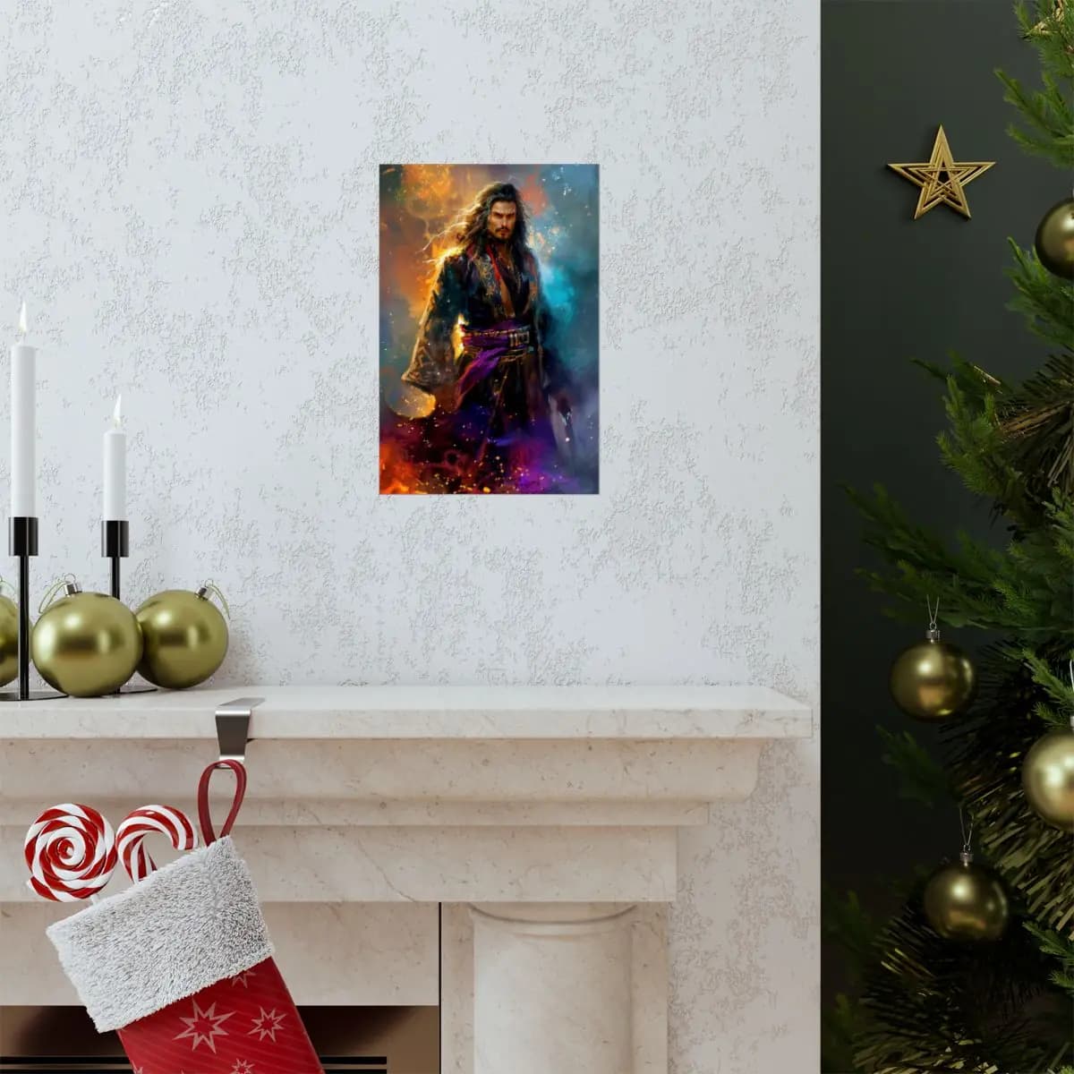 Flame Lord in an Embroidered Kimono - Matte Vertical Posters mockup angle 7