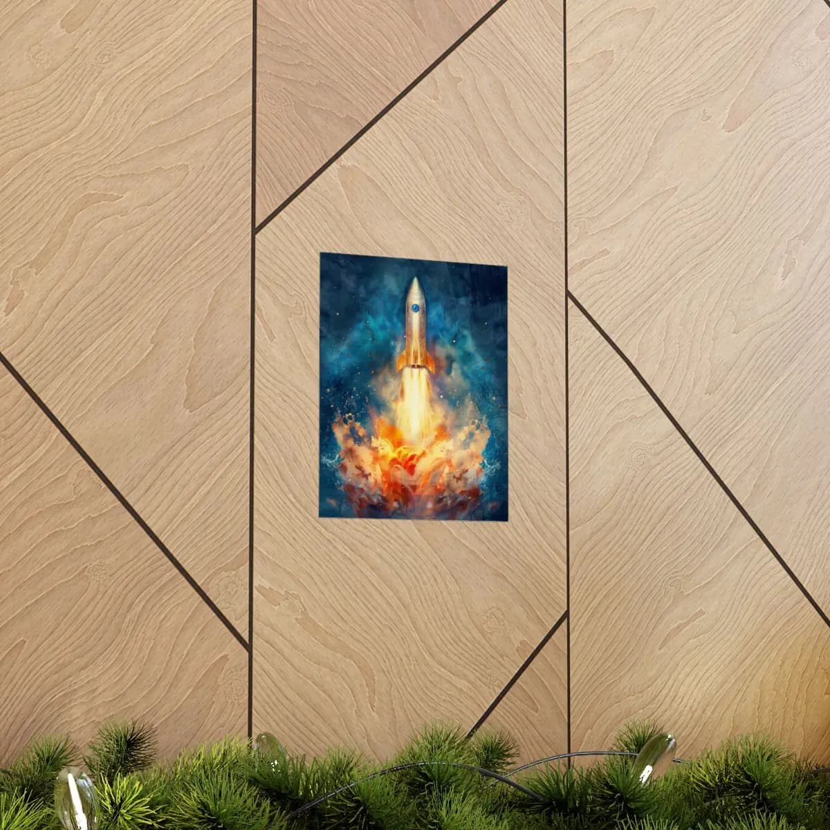 Ornate Rocket Tearing Through Blazing Skies - Matte Vertical Posters mockup angle 5