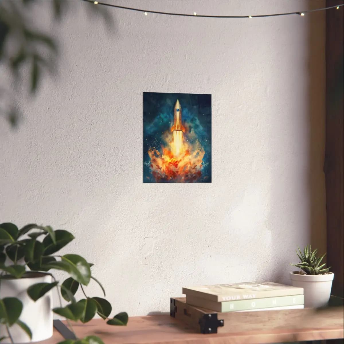 Ornate Rocket Tearing Through Blazing Skies - Matte Vertical Posters mockup angle 6