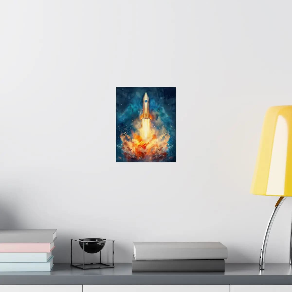 Ornate Rocket Tearing Through Blazing Skies - Matte Vertical Posters mockup angle 8