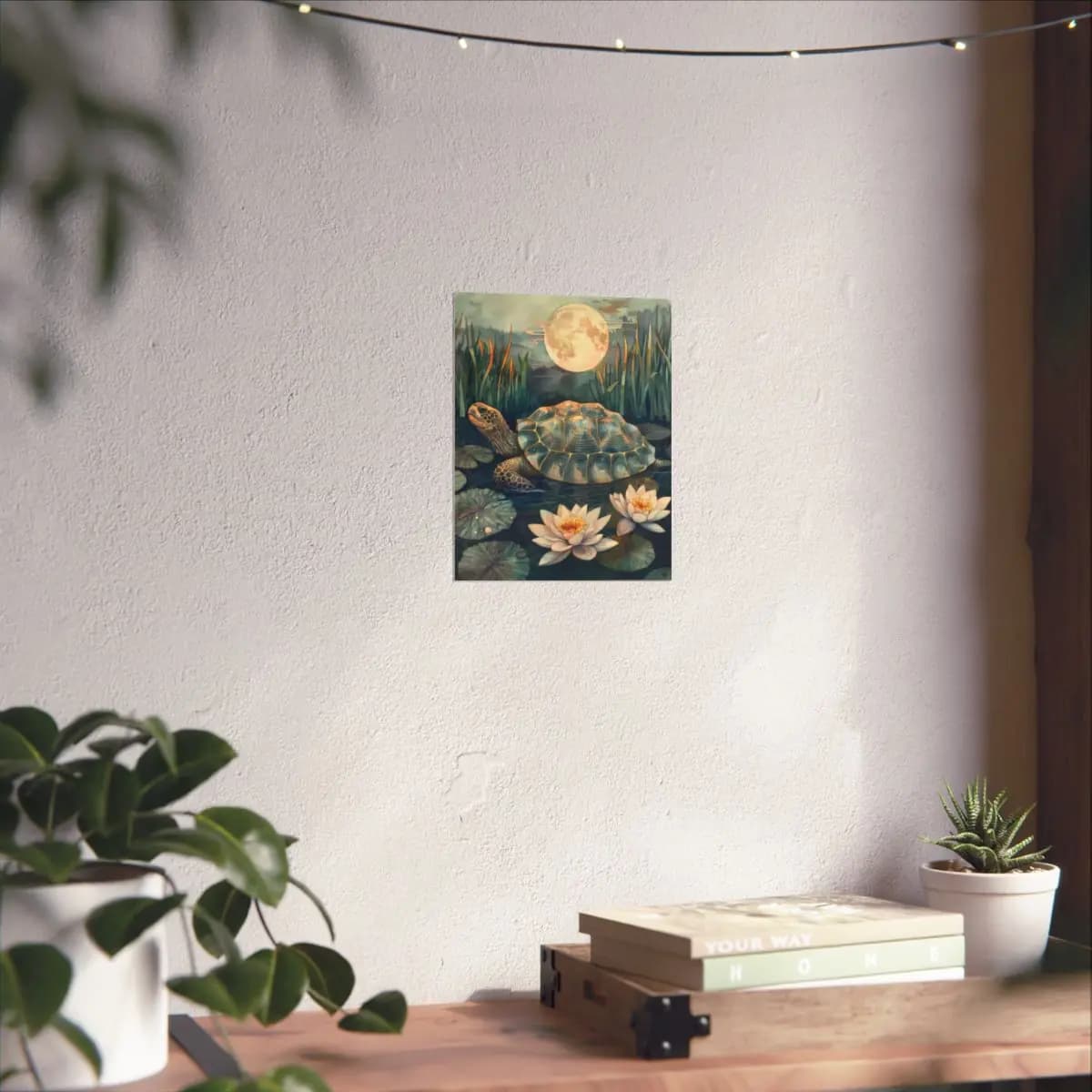 Moonlit Turtle Gliding Through the Lotus Pond - Matte Vertical Posters mockup angle 6