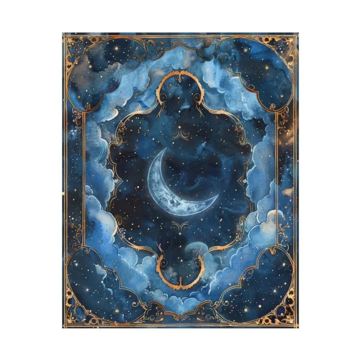 Crescent Moon in an Ornate Golden Night Sky - Matte Vertical Posters mockup angle 2