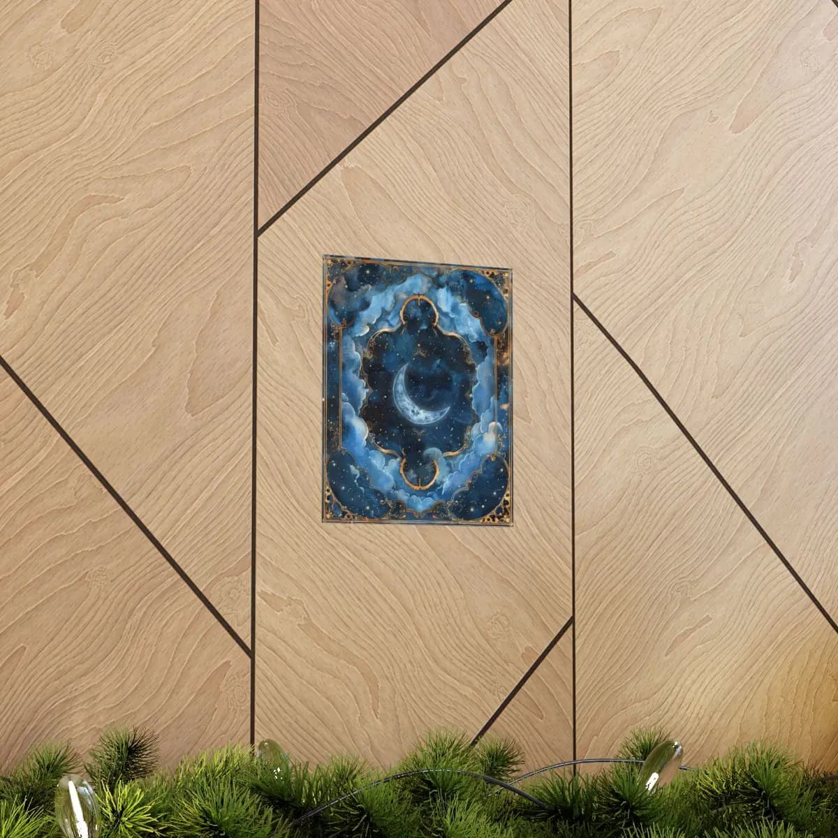 Crescent Moon in an Ornate Golden Night Sky - Matte Vertical Posters mockup angle 5