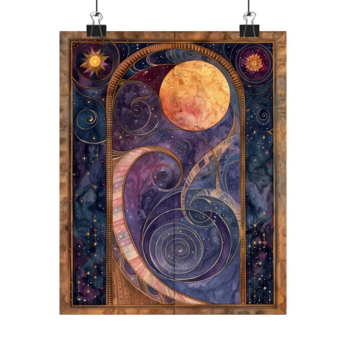 The Golden Moon and Celestial Spirals - Matte Vertical Posters mockup angle 1
