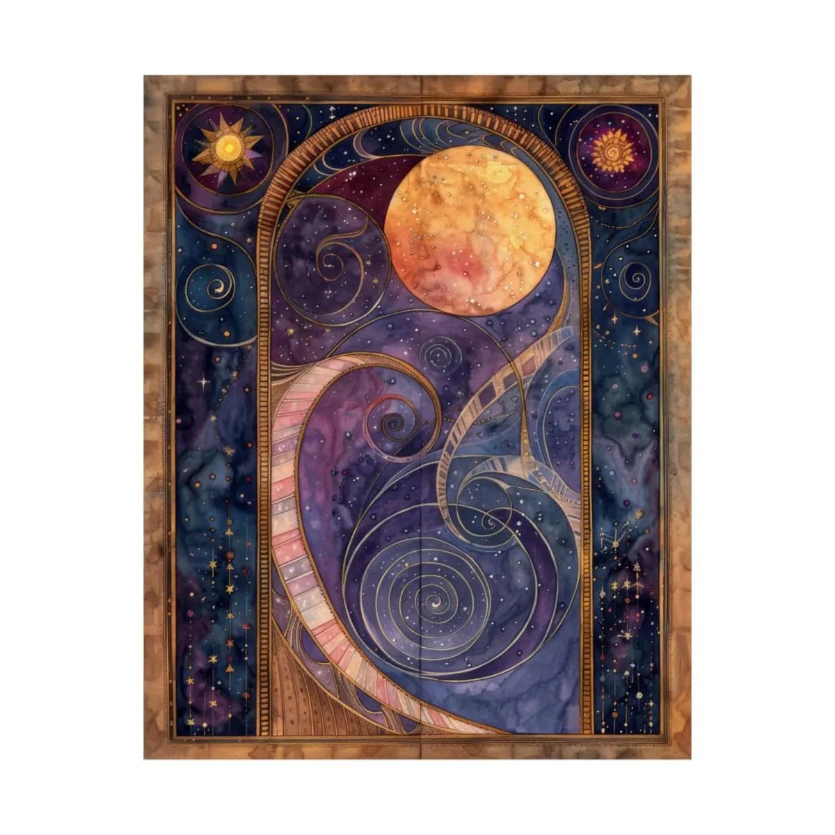 The Golden Moon and Celestial Spirals - Matte Vertical Posters mockup angle 2