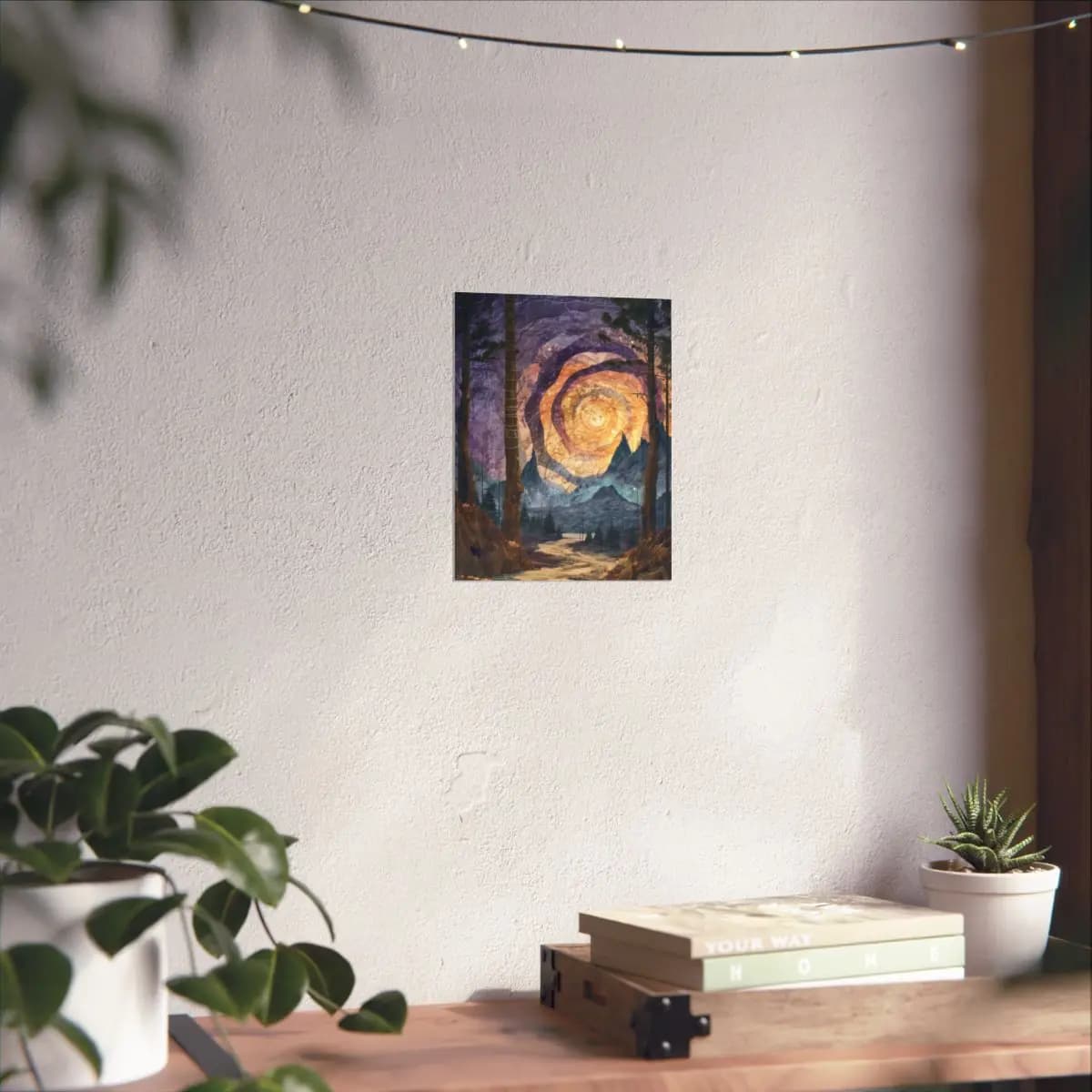 Celestial Spiral Over Forest and Mountain Peaks - Matte Vertical Posters mockup angle 6