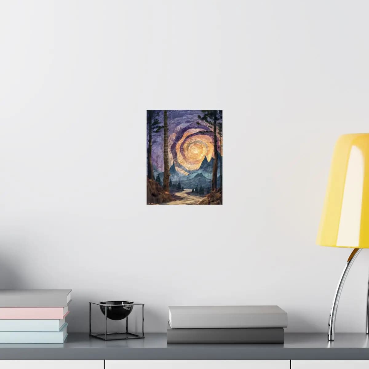 Celestial Spiral Over Forest and Mountain Peaks - Matte Vertical Posters mockup angle 8