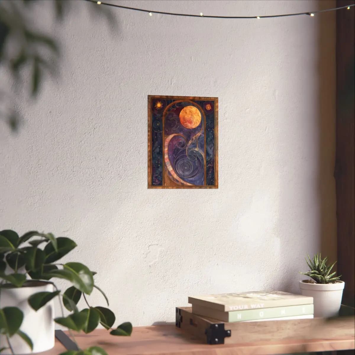 The Golden Moon and Celestial Spirals - Matte Vertical Posters mockup angle 6