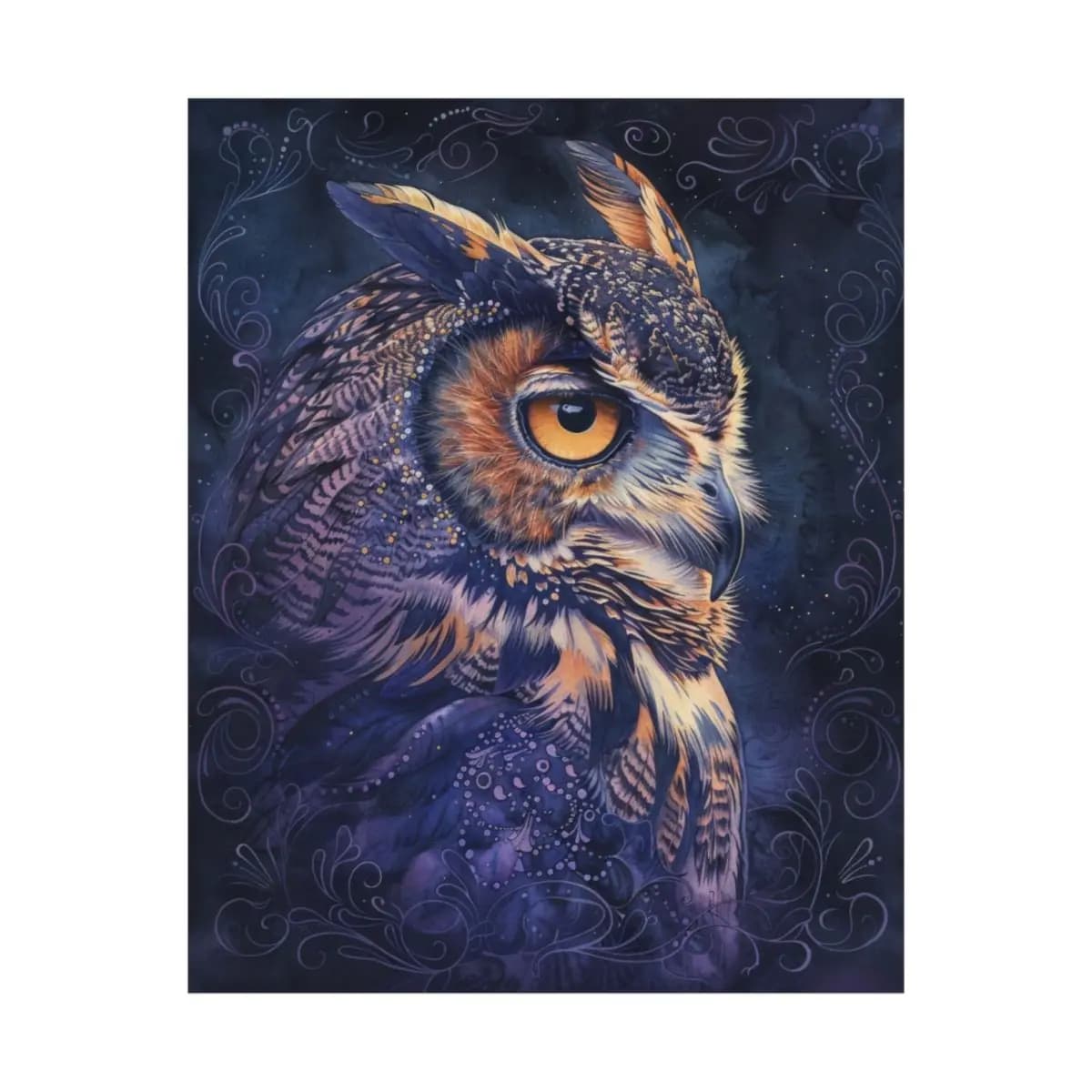 Great Horned Owl in the Violet Night - Matte Vertical Posters mockup angle 2