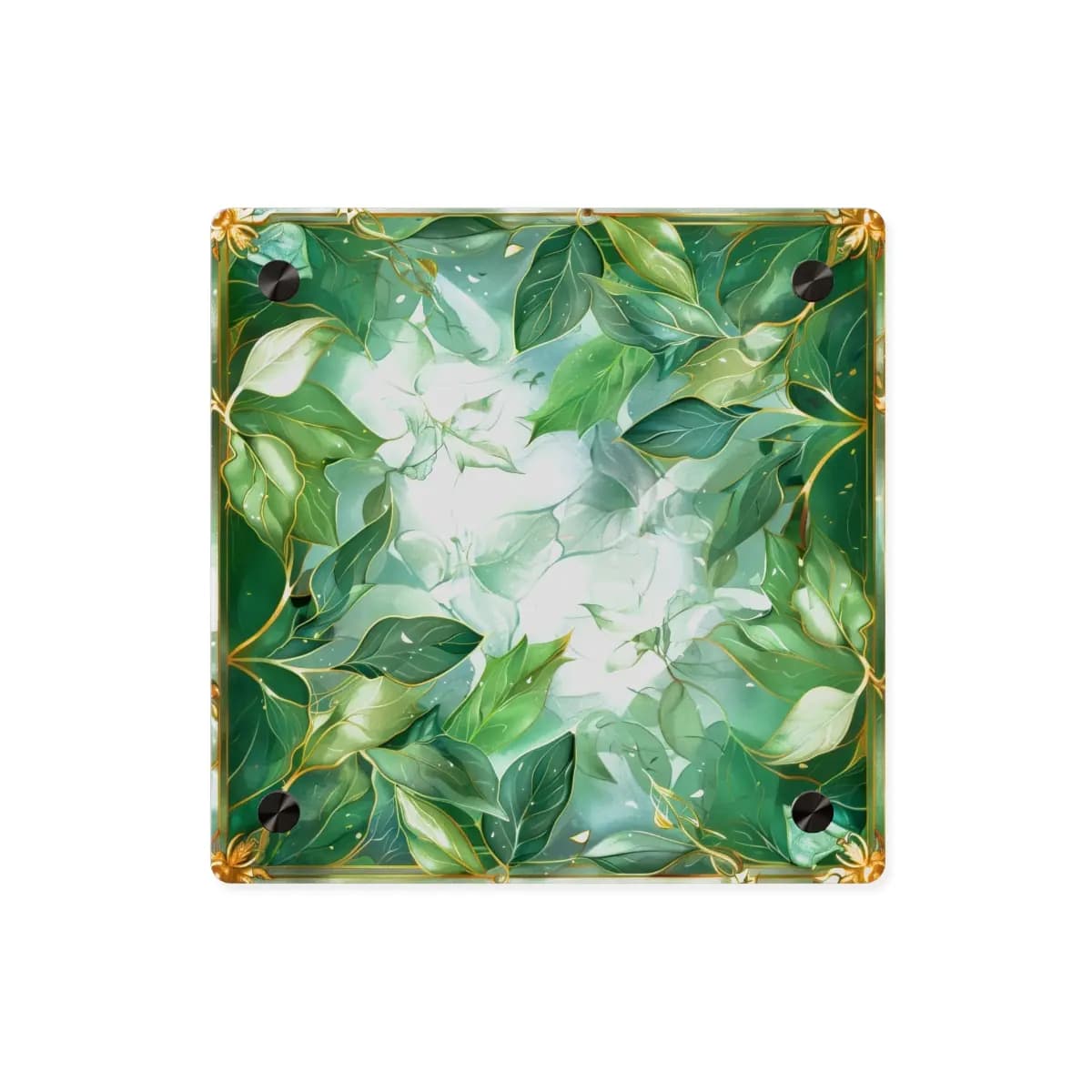 Golden Foliage Within an Ornate Precious Frame - Acrylic Wall Art Panels mockup angle 1