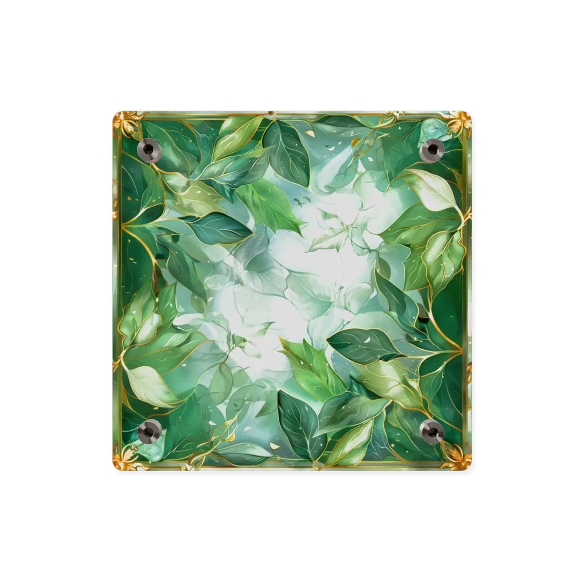 Golden Foliage Within an Ornate Precious Frame - Acrylic Wall Art Panels mockup angle 2