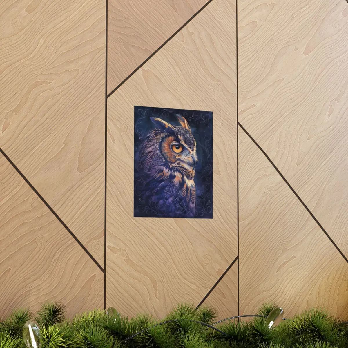Great Horned Owl in the Violet Night - Matte Vertical Posters mockup angle 5