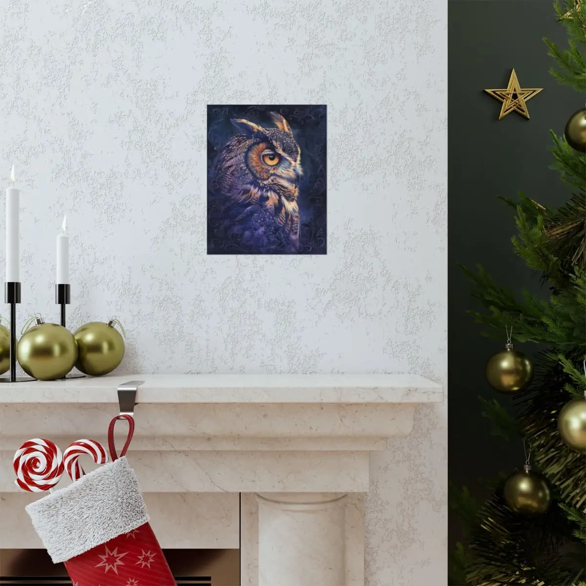 Great Horned Owl in the Violet Night - Matte Vertical Posters mockup angle 7