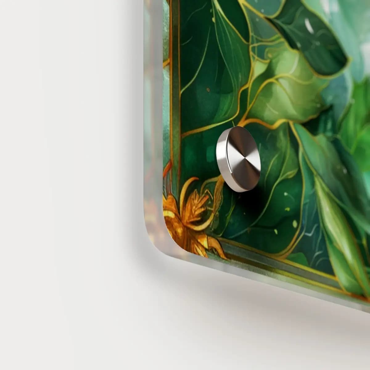 Golden Foliage Within an Ornate Precious Frame - Acrylic Wall Art Panels mockup angle 5
