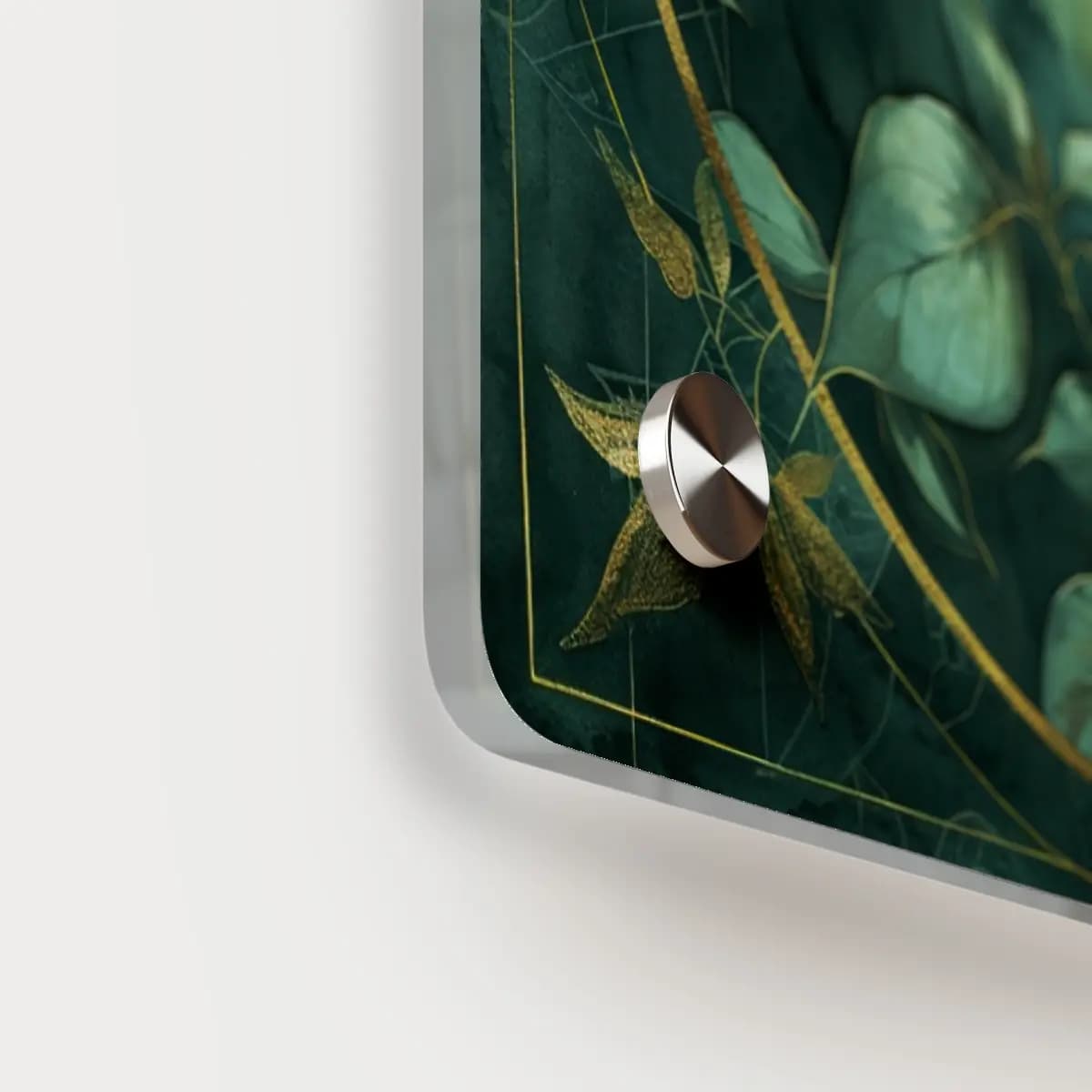 Golden Moon and Foliage in a Sacred Circle - Acrylic Wall Art Panels mockup angle 5