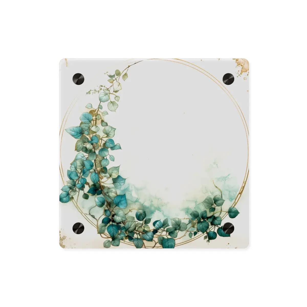 Golden Circle Entwined with Blue Ivy - Acrylic Wall Art Panels mockup angle 1