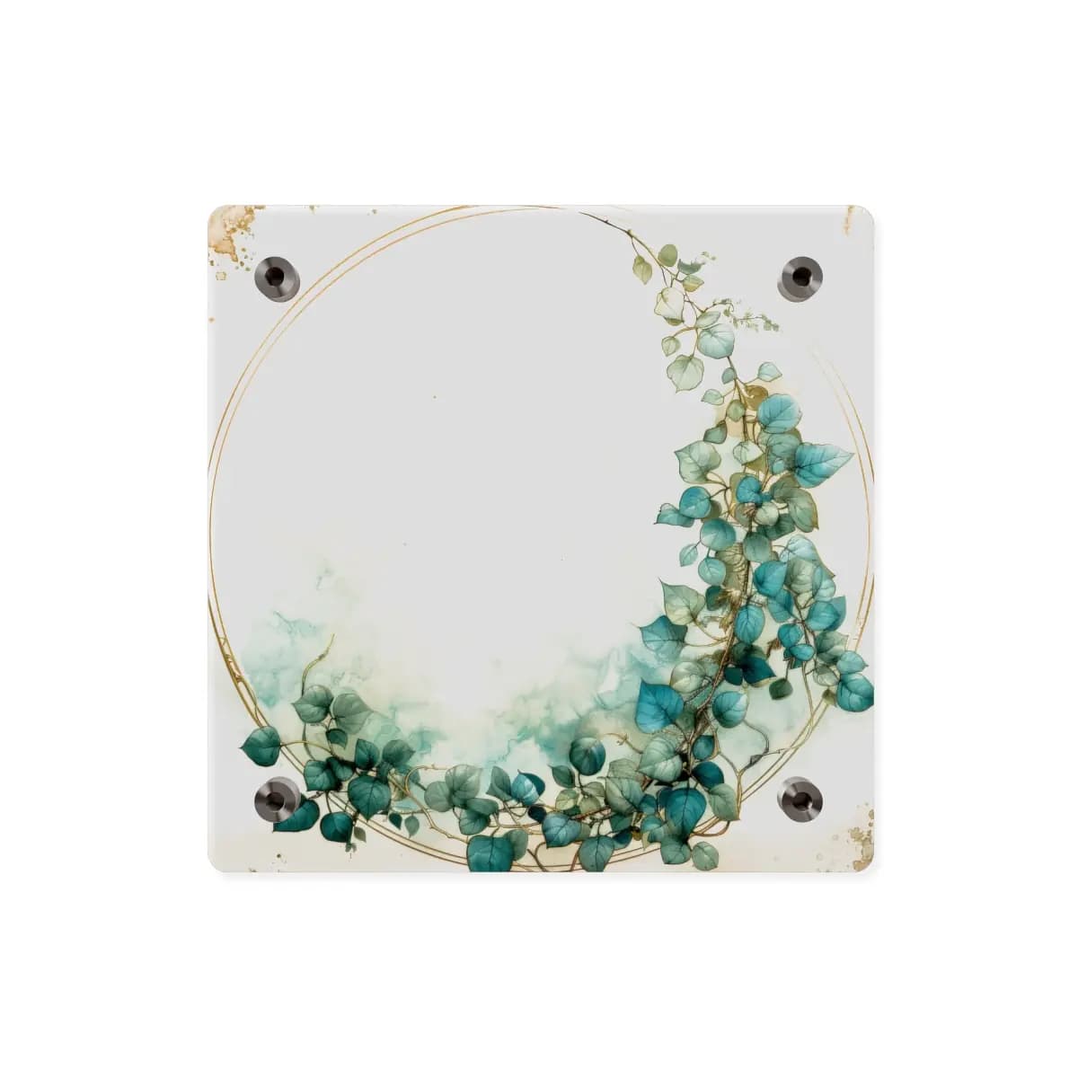 Golden Circle Entwined with Blue Ivy - Acrylic Wall Art Panels mockup angle 2