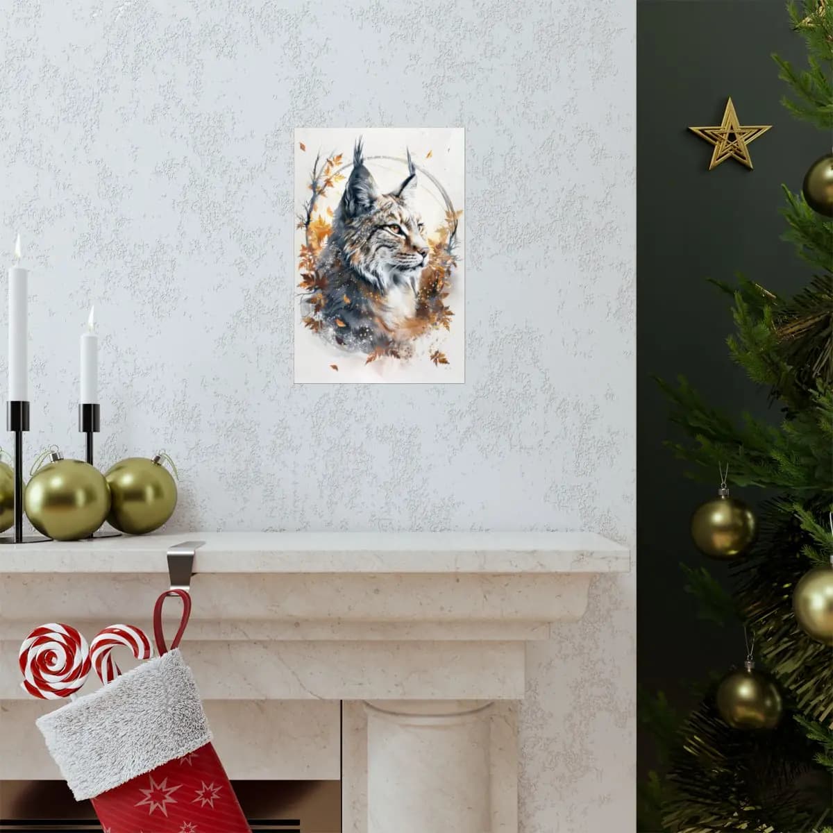 Boreal Lynx Amid an Autumn Tempest - Matte Vertical Posters mockup angle 7