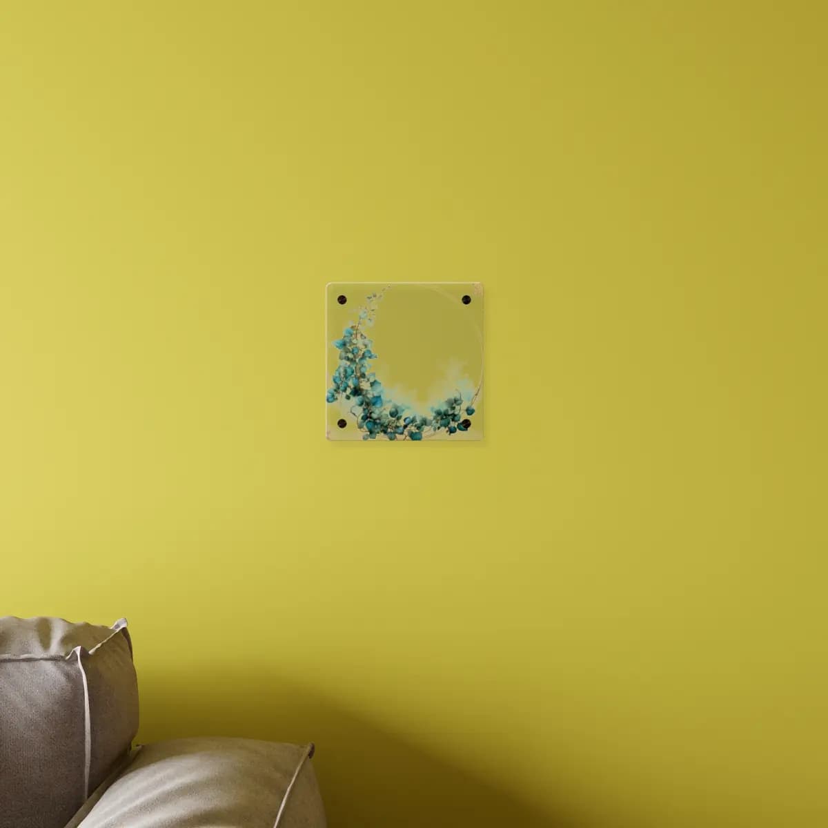 Golden Circle Entwined with Blue Ivy - Acrylic Wall Art Panels mockup angle 4