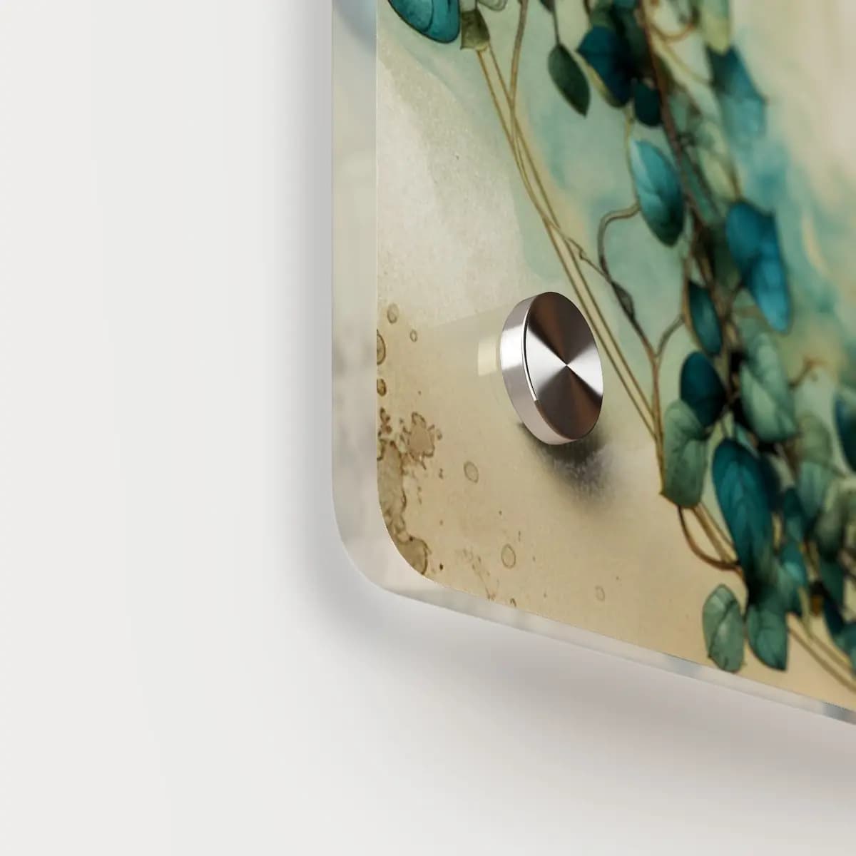 Golden Circle Entwined with Blue Ivy - Acrylic Wall Art Panels mockup angle 5
