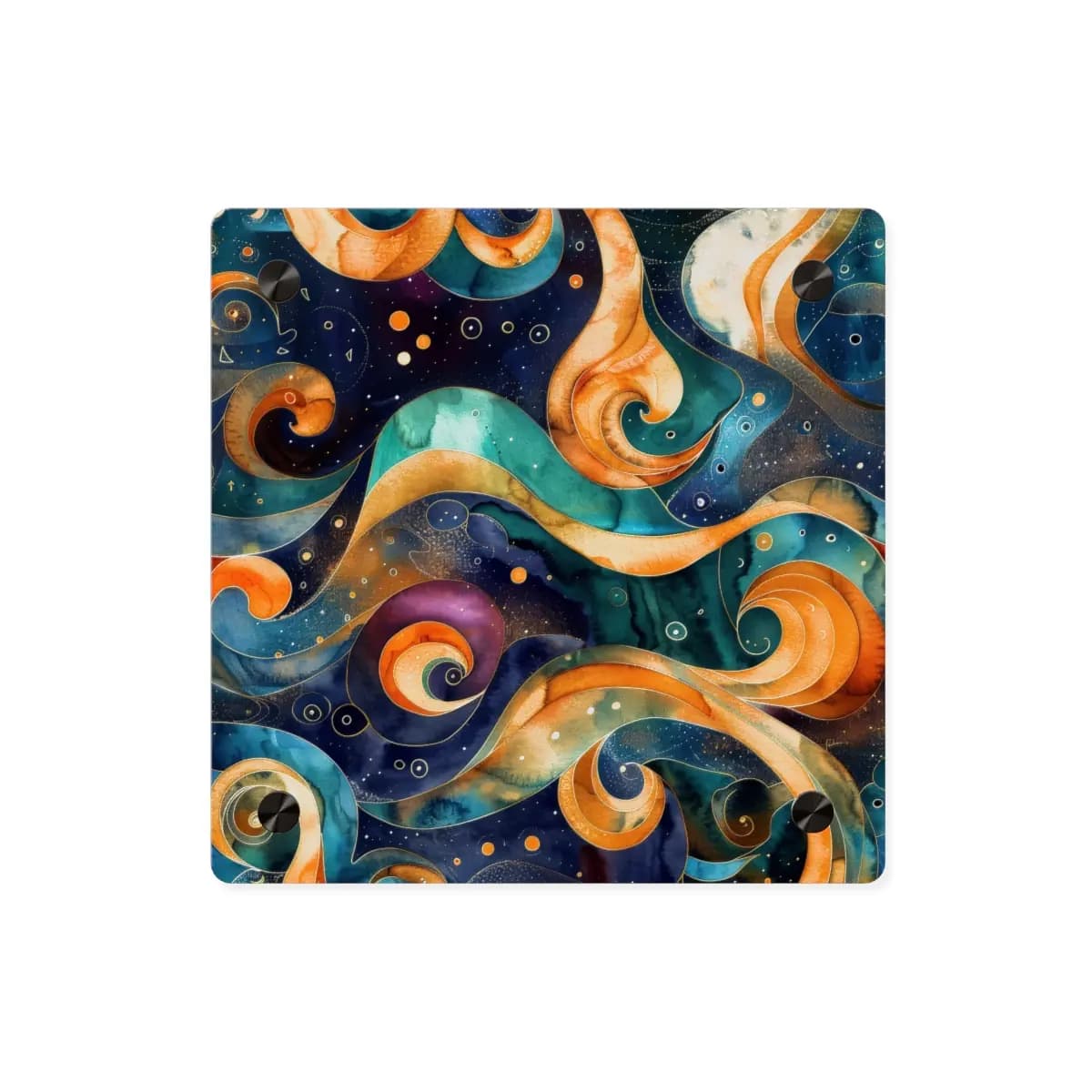 Golden Spirals Sweeping Across a Cosmic Night - Acrylic Wall Art Panels mockup angle 1