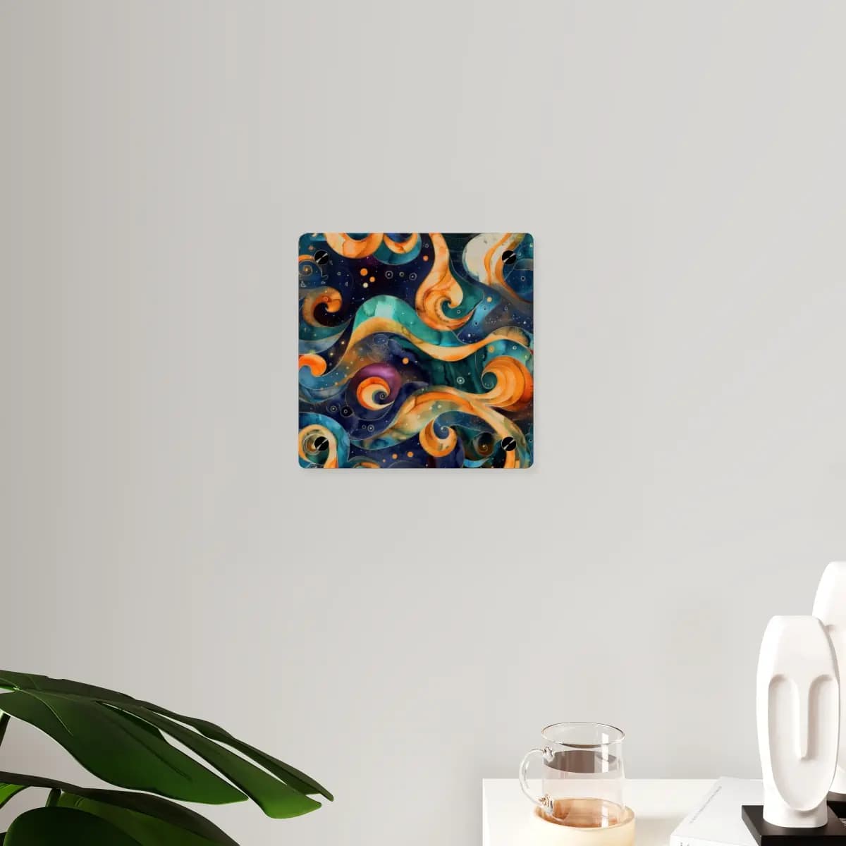 Golden Spirals Sweeping Across a Cosmic Night - Acrylic Wall Art Panels mockup angle 3