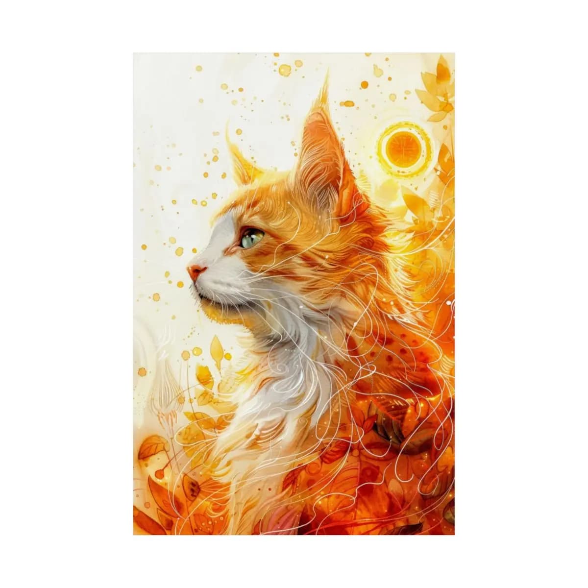 Solar Flame Cat Among Autumn Leaves - Matte Vertical Posters mockup angle 2
