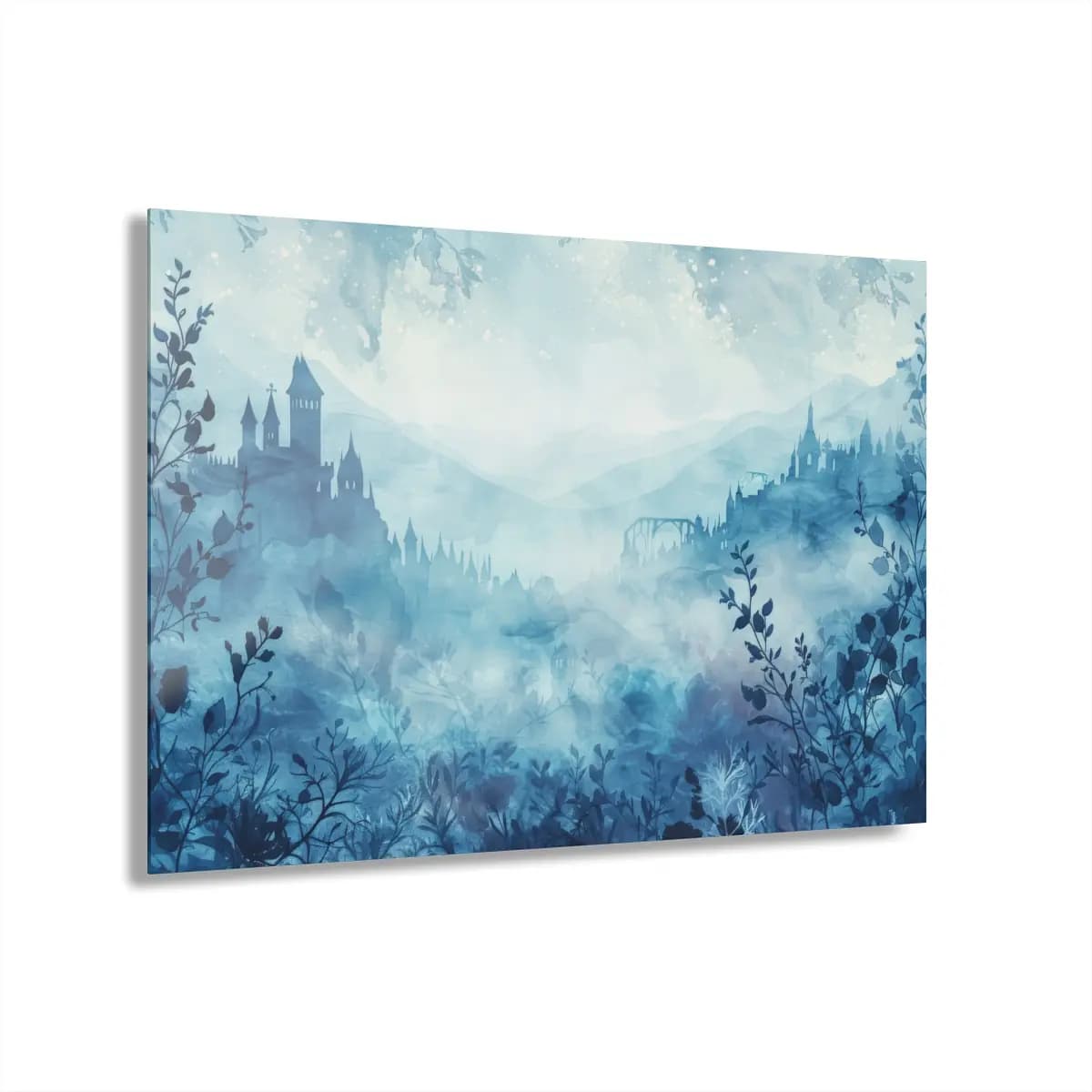Phantom Castles Rising Through Blue Mist - Acrylic Prints (French Cleat Hanging) mockup angle 1
