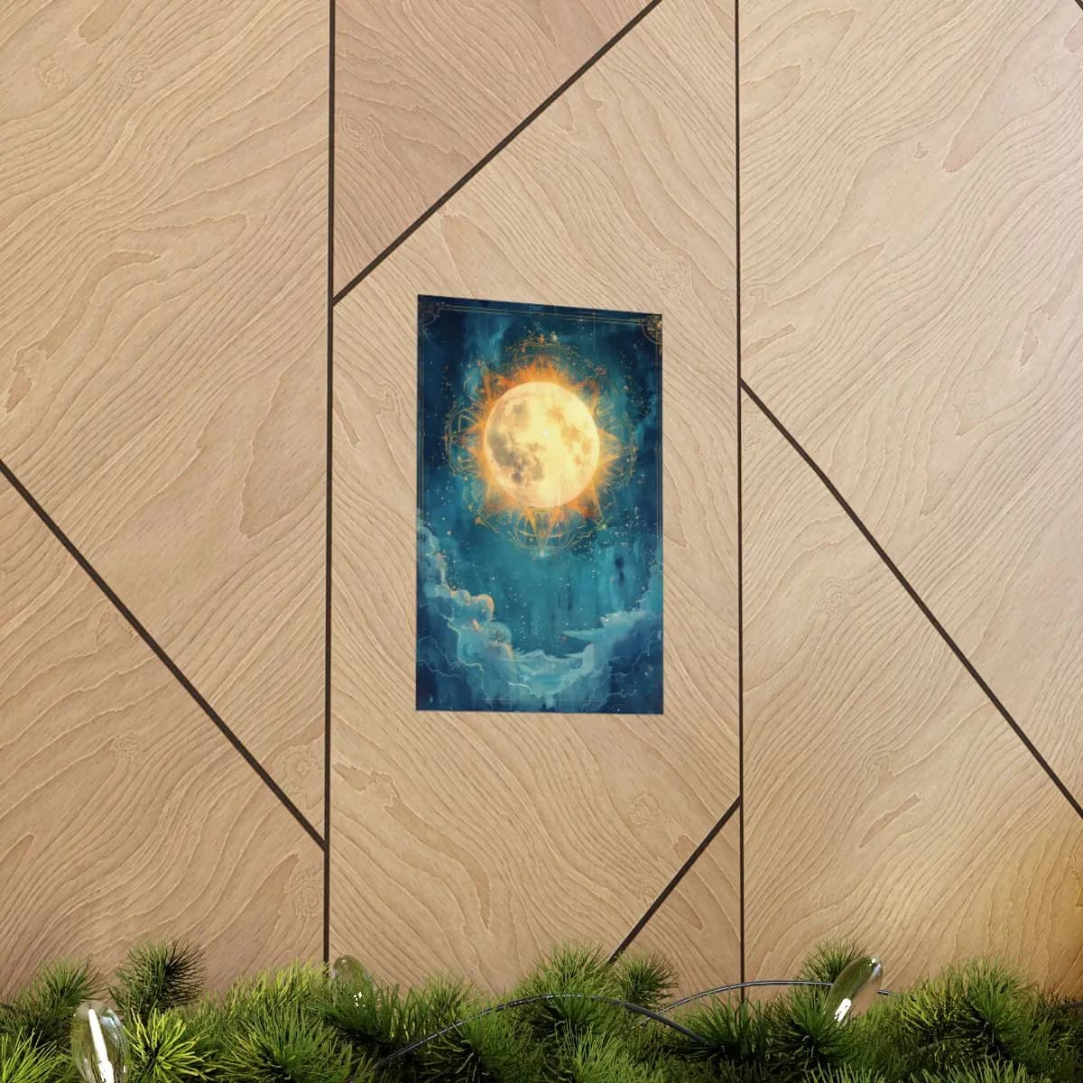 Golden Full Moon in a Mystical Night Sky - Matte Vertical Posters mockup angle 5