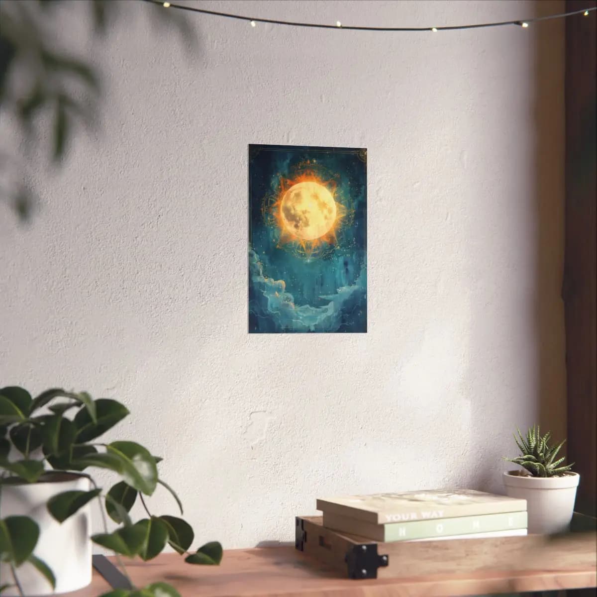 Golden Full Moon in a Mystical Night Sky - Matte Vertical Posters mockup angle 6