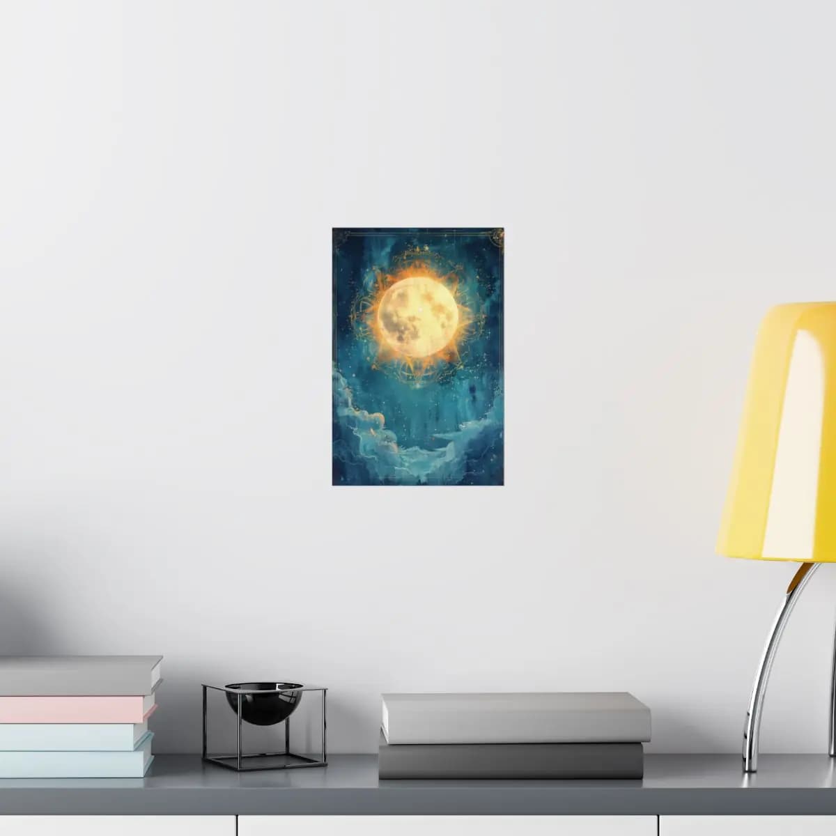 Golden Full Moon in a Mystical Night Sky - Matte Vertical Posters mockup angle 8
