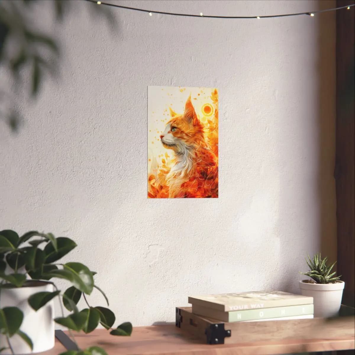 Solar Flame Cat Among Autumn Leaves - Matte Vertical Posters mockup angle 6