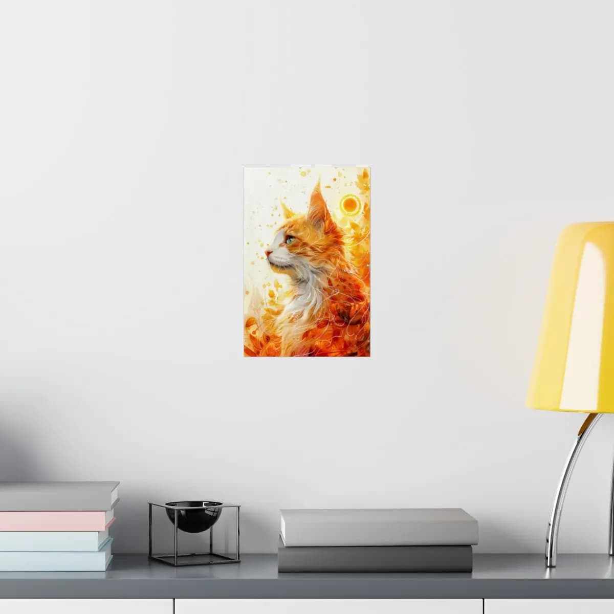 Solar Flame Cat Among Autumn Leaves - Matte Vertical Posters mockup angle 8