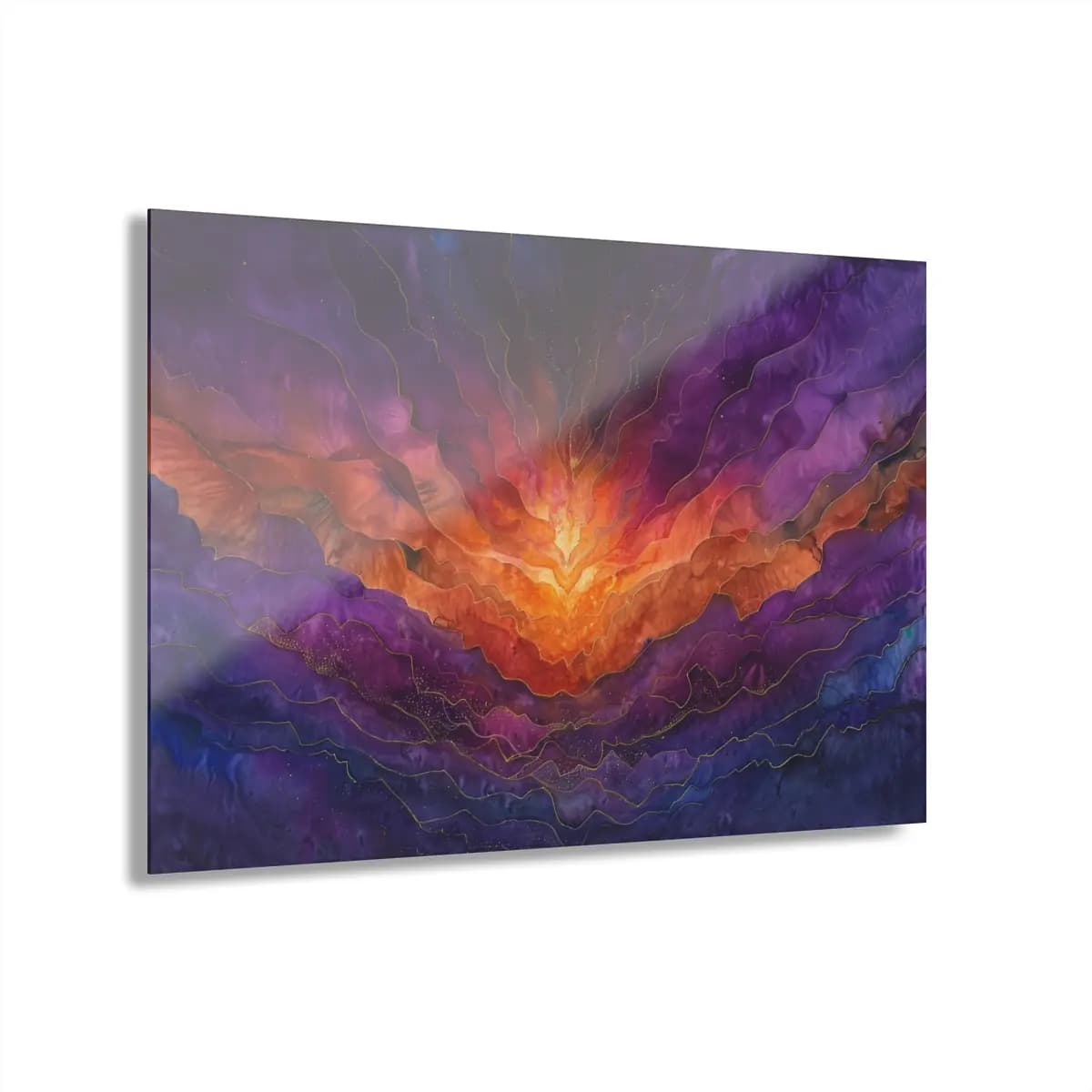 Cosmic Ignition with Golden Contour Lines - Acrylic Prints (French Cleat Hanging) mockup angle 1
