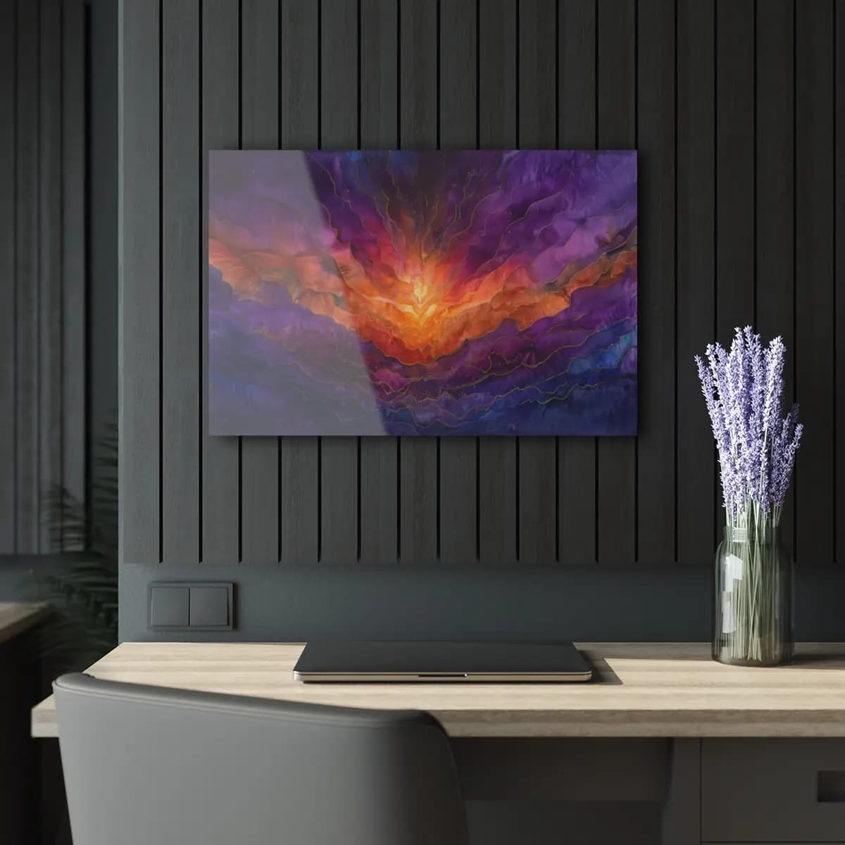 Cosmic Ignition with Golden Contour Lines - Acrylic Prints (French Cleat Hanging) mockup angle 5