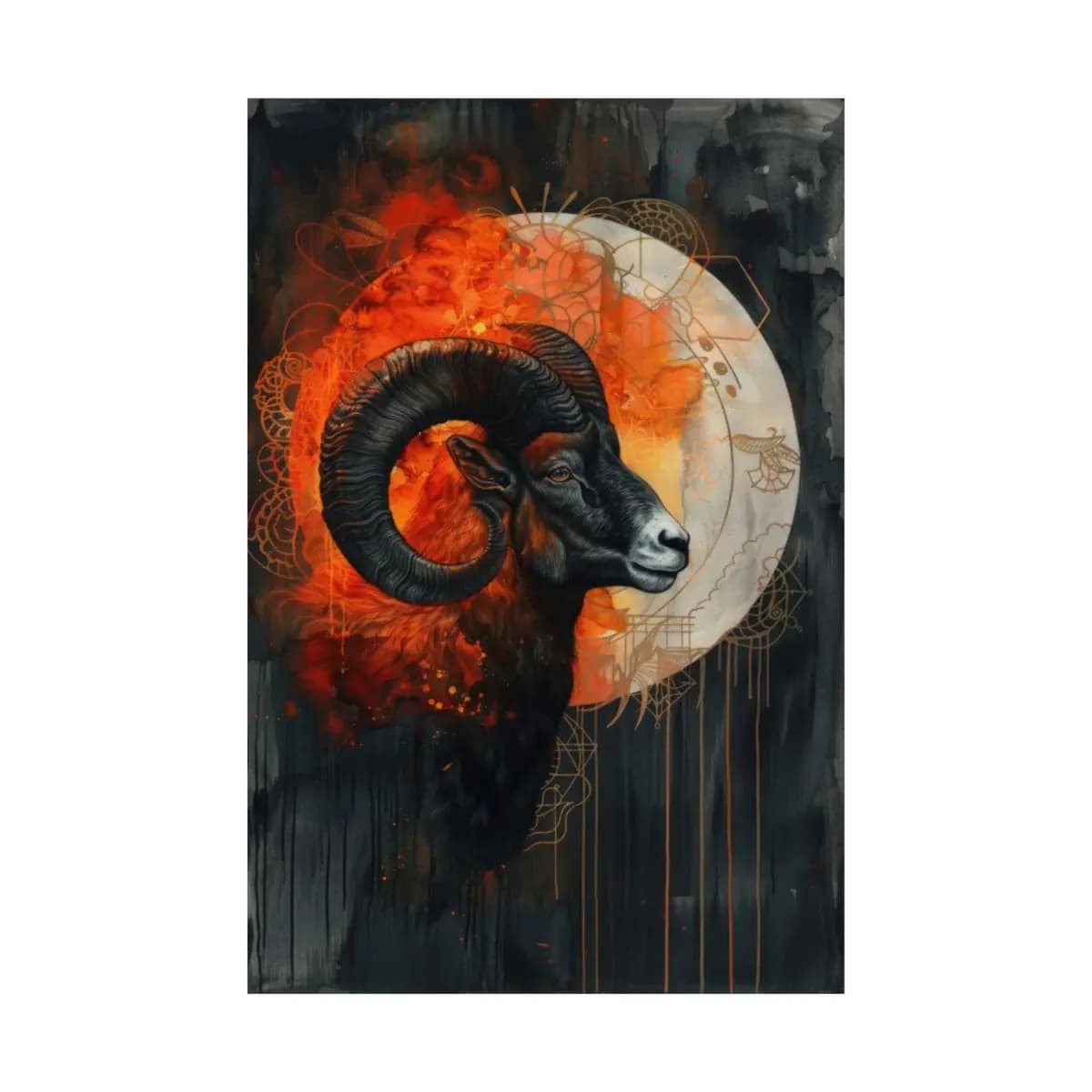 Mystic Ram with Spiraling Horns of Fire - Matte Vertical Posters mockup angle 2