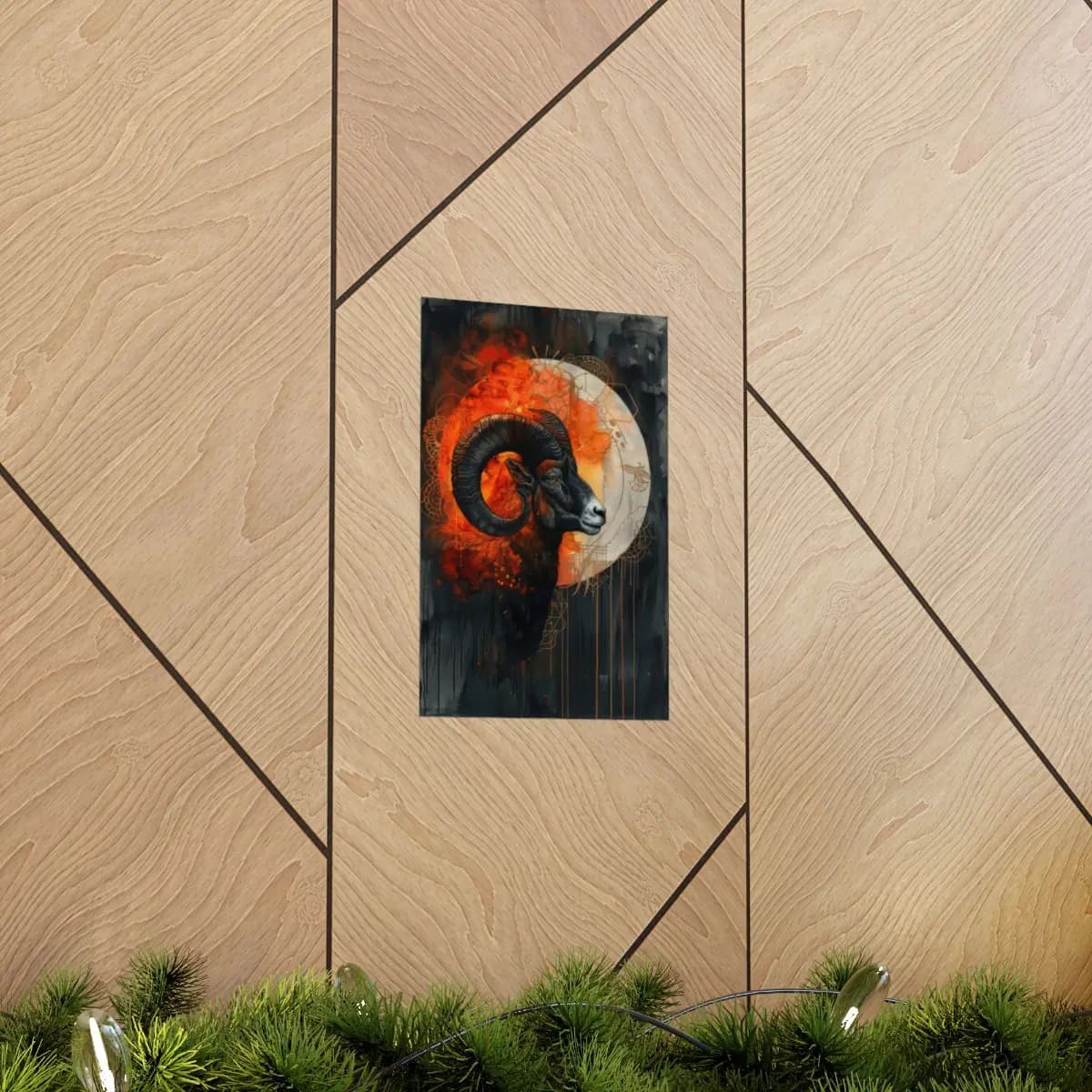 Mystic Ram with Spiraling Horns of Fire - Matte Vertical Posters mockup angle 5