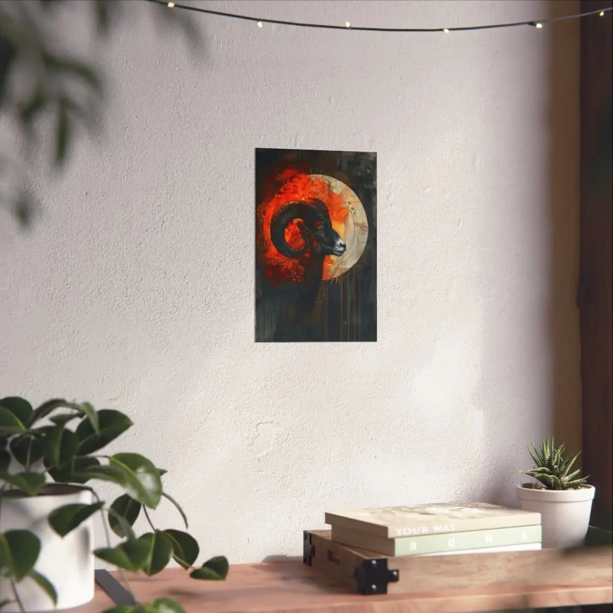 Mystic Ram with Spiraling Horns of Fire - Matte Vertical Posters mockup angle 6