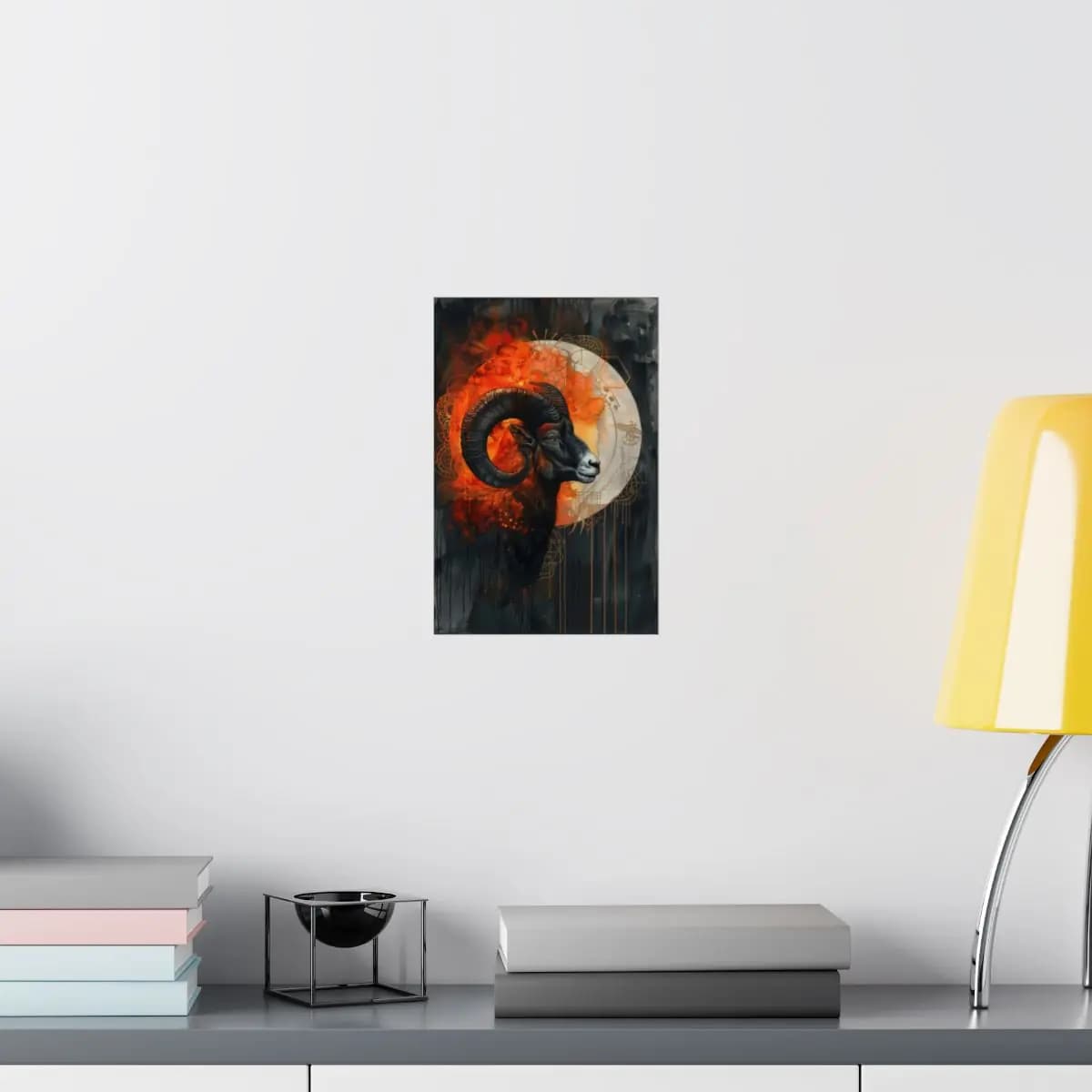 Mystic Ram with Spiraling Horns of Fire - Matte Vertical Posters mockup angle 8