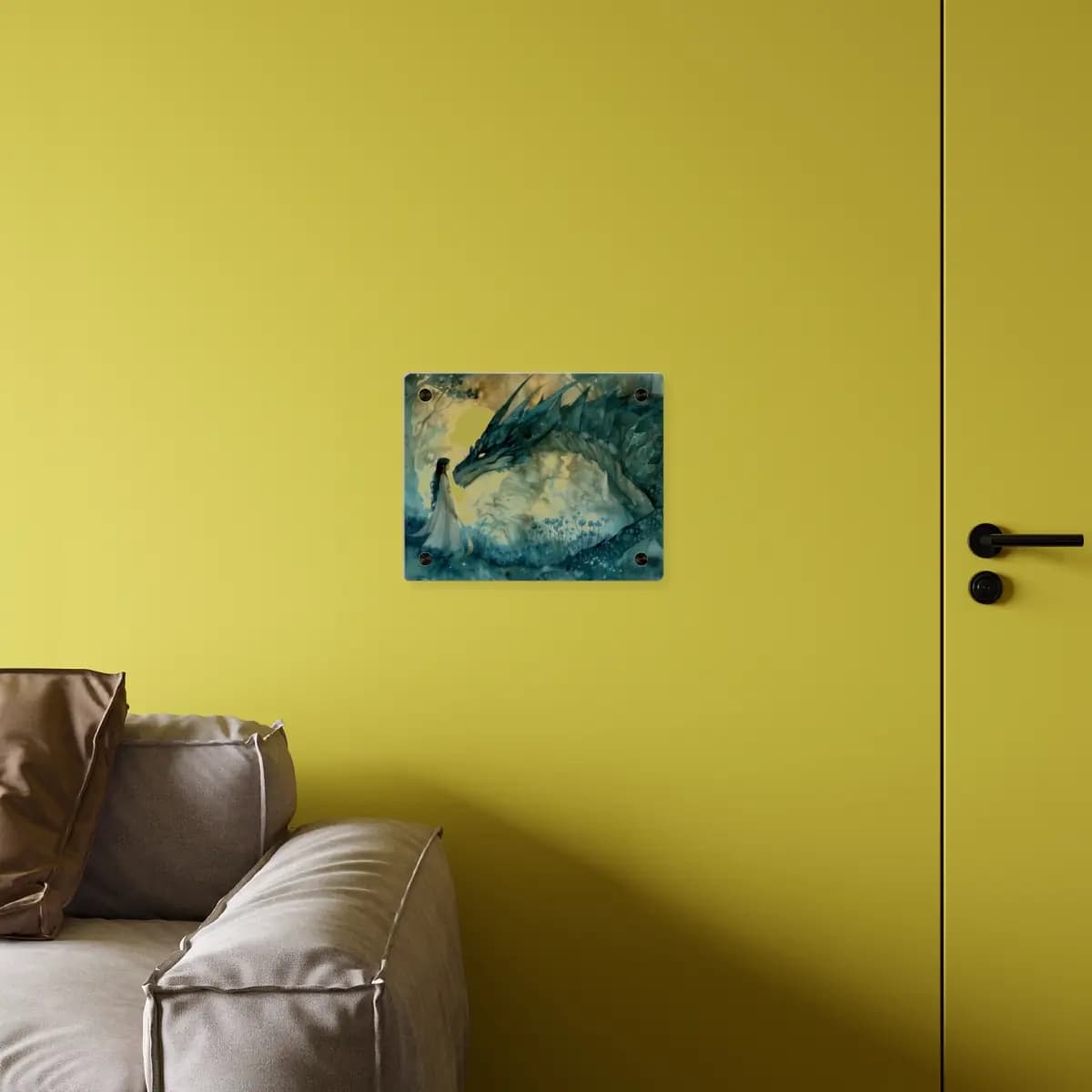 The Elven Girl and the Dragon Beneath the Moon - Acrylic Wall Art Panels mockup angle 4